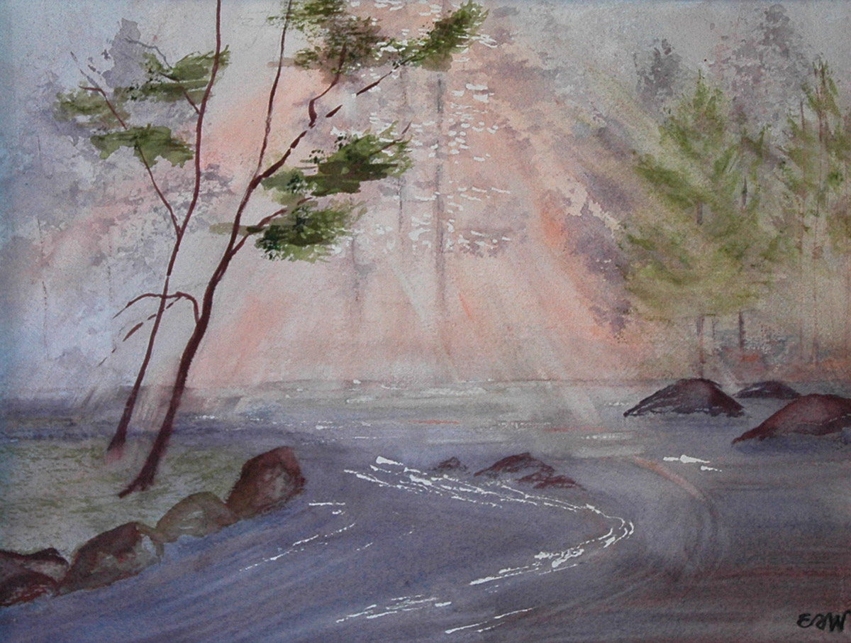 Fog on the River - Elaine Franz Witten - Watercolor Vermont Landscape